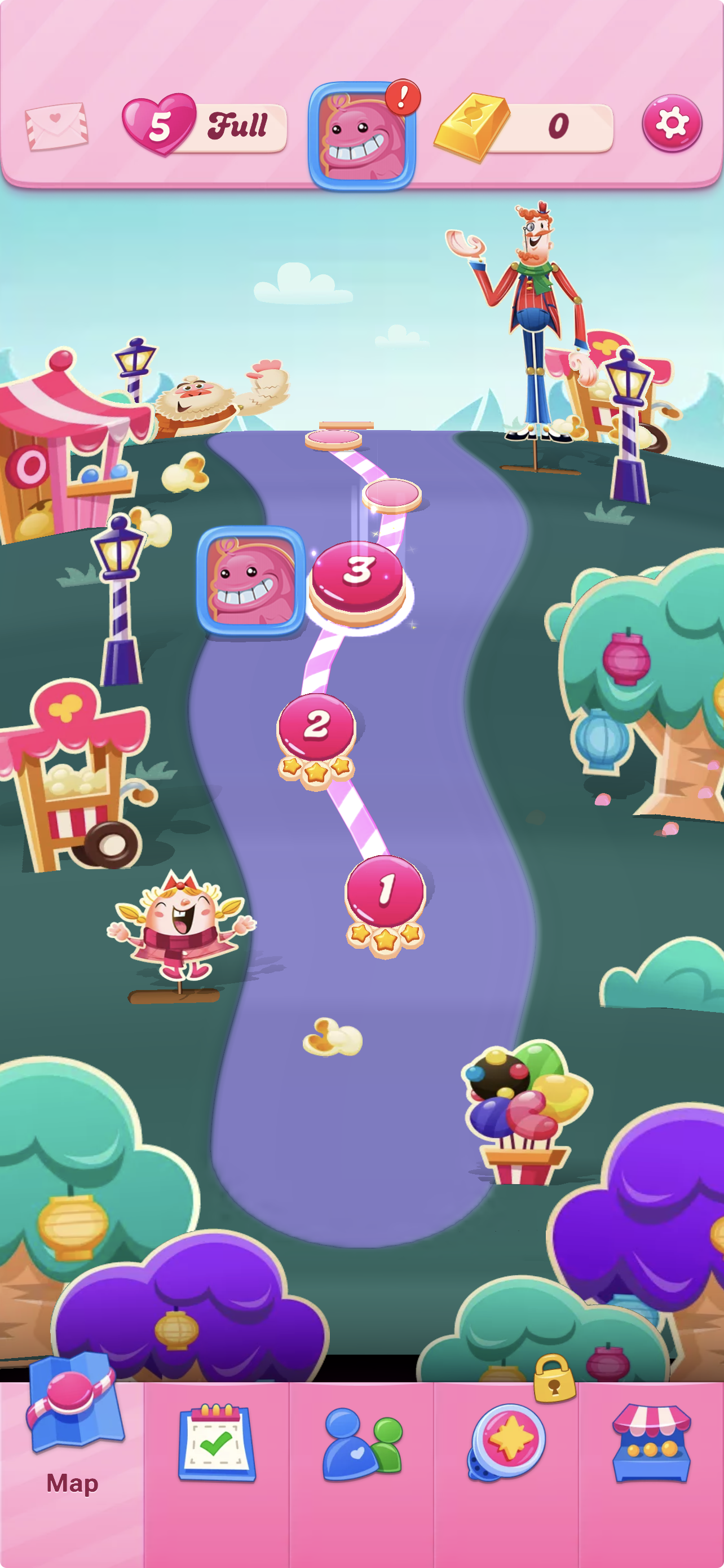 A Candy Crush world map of numbered levels.