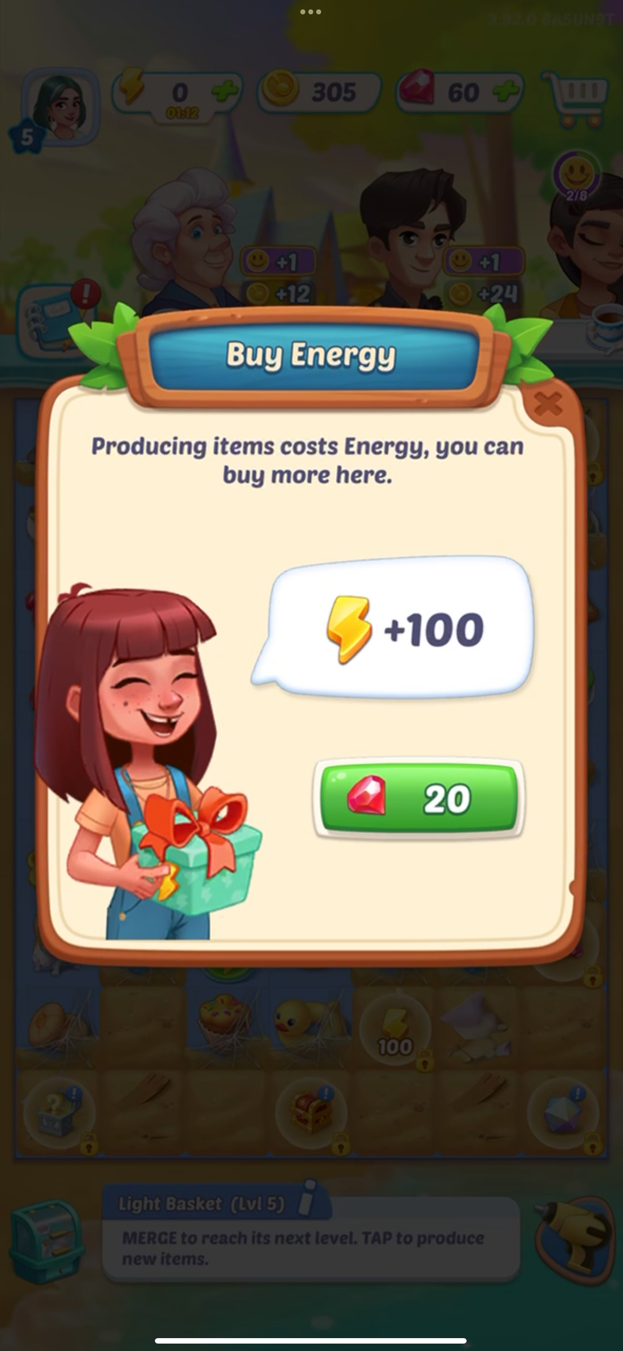 Gossip Harbor depleted-energy pop-up.