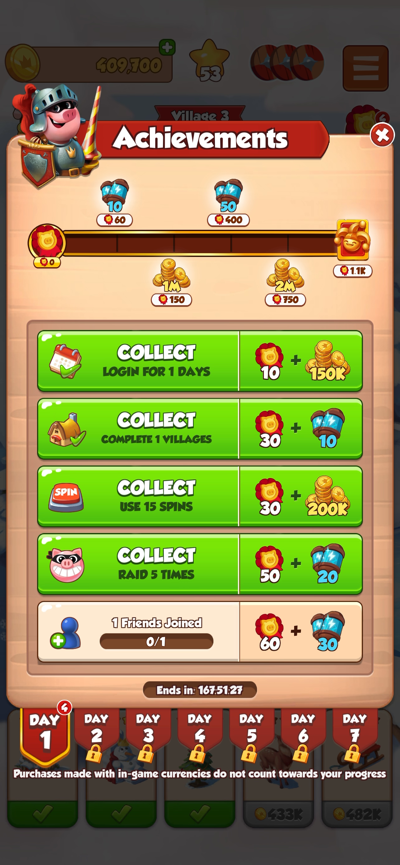 A Coin Master daily-reward screen.