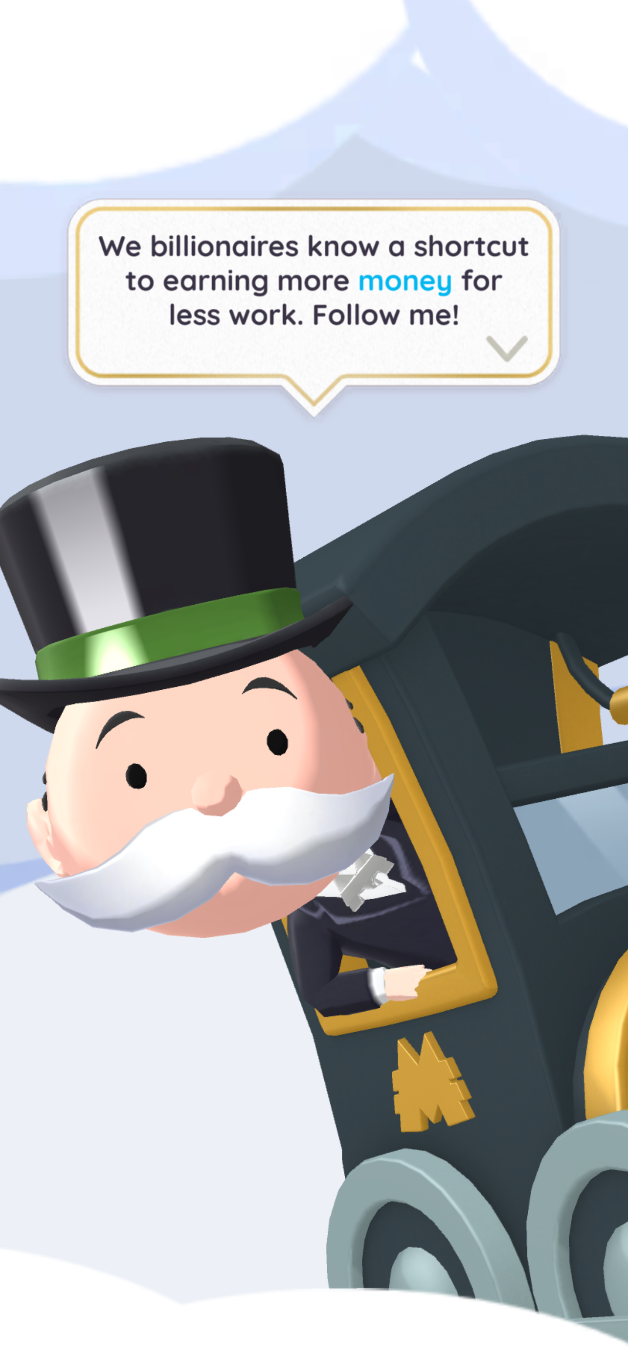 Mr. Monopoly addressing the player as a fellow tycoon.