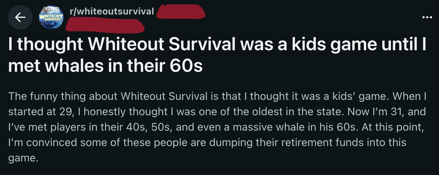Whiteout Survival whale-spending discussion.